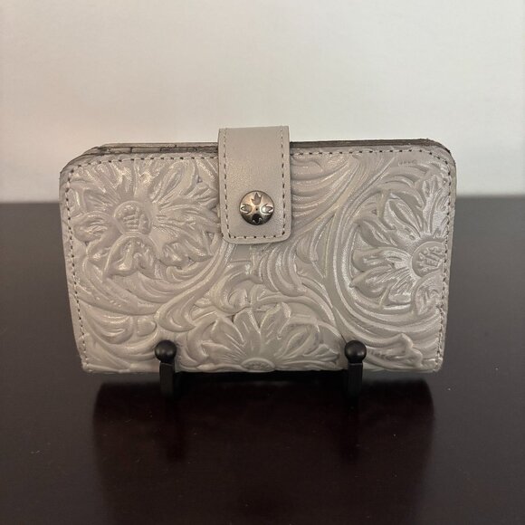 Patricia Nash Norma Formal Grey Western Tooled Distressed Leather Wallet - Picture 1 of 10